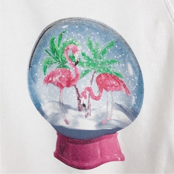 NWT new Wildfox SMALL White Snowy Tropics Sommers Snow Globe Sweatshirt flamingo - Picture 2 of 10
